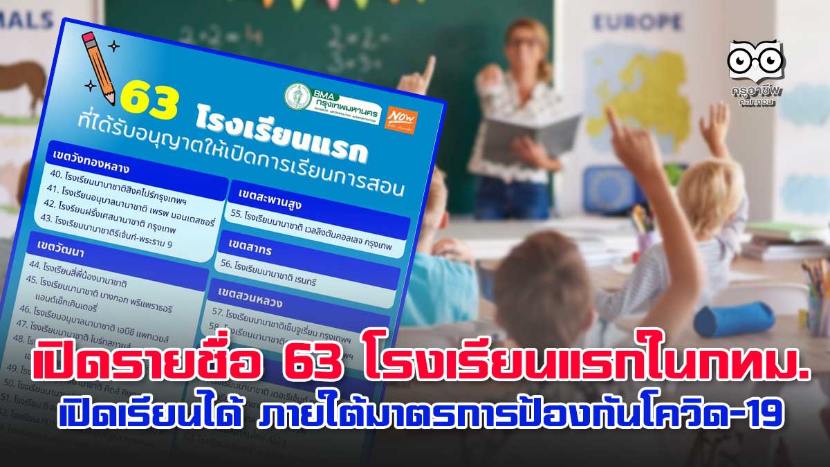 เปิดเผยรายชื่อ 63 โรงเรียนแรกในกทม. เปิดเรียนได้ ภายใต้มาตรการป้องกันโควิด-19