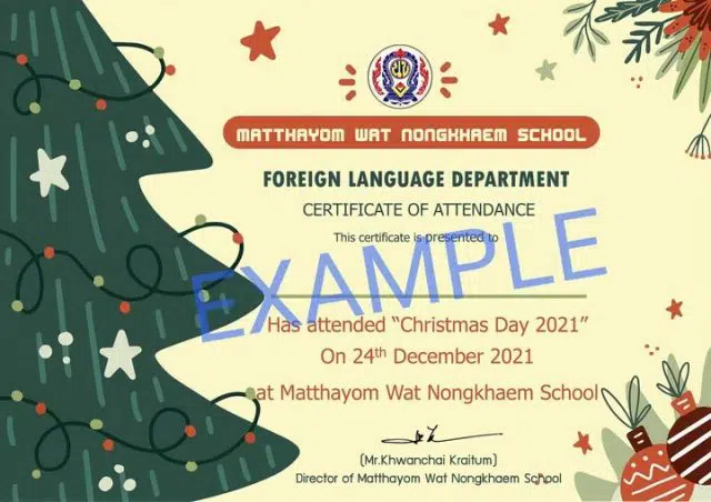แบบทดสอบออนไลน์ เนื่องใน วันคริสต์มาส ผ่านเกณฑ์ร้อยละ 80 จะได้รับเกียรติบัตรทาง Email โดยกลุ่มสาระการเรียนรู้ภาษาต่างประเทศ โรงเรียนมัธยมวัดหนองแขม