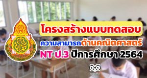 ดาวน์โหลด โครงสร้างข้อสอบ NT ป.3 แบบทดสอบความสามารถด้านคณิตศาสตร์ ปีการศึกษา 2564