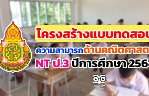 ดาวน์โหลด โครงสร้างข้อสอบ NT ป.3 แบบทดสอบความสามารถด้านคณิตศาสตร์ ปีการศึกษา 2564