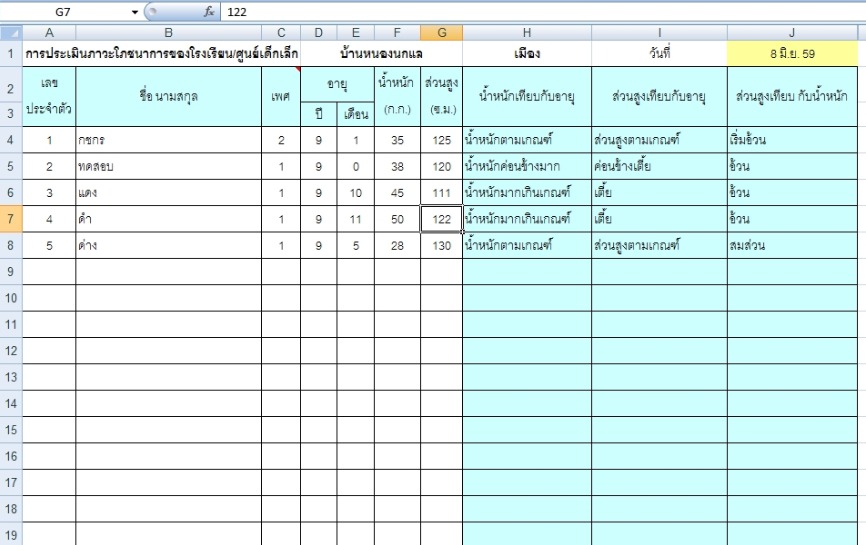 ดาวน์โหลด โปรแกรมคำนวณภาวะโภชนาการเด็ก โปรแกรมคำนวณน้ำหนักส่วนสูง ทีละหลายคน