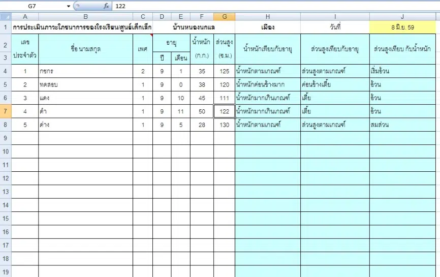 ดาวน์โหลด โปรแกรมคำนวณภาวะโภชนาการเด็ก โปรแกรมคำนวณน้ำหนักส่วนสูง ทีละหลายคน