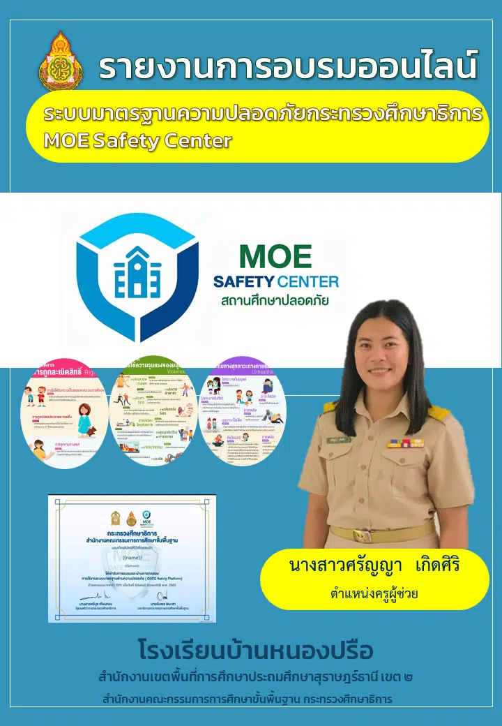 รายงานอบรม MOE - Google ไดรฟ์ดาวน์โหลดฟรี!! รายงานการอบรมระบบ MOE-Safety-Center ไฟล์แก้ไขได้พร้อมปก เครดิต เพจห้องสื่อครูคอม