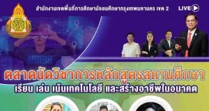 ขอเชิญร่วมนิทรรศการออนไลน์ รับเกียรติบัตร 6 ใบ ตลาดนัดวิชาการหลักสูตรสถานศึกษา เรียน เล่น เน้นเทคโนโลยีและการสร้างอาชีพในอนาคต สหวิทยาเขตนวมินทร์ 16 มีนาคม 2565 เวลา 08.30 - 16.00 น. โดย สพม.กท.2