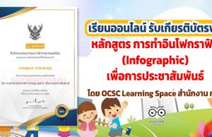 ขอเชิญเรียนออนไลน์ พร้อมรับเกียรติบัตรฟรี หลักสูตร การทำอินโฟกราฟิก (Infographic) เพื่อการประชาสัมพันธ์ โดย OCSC Learning Space สำนักงาน ก.พ.