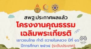 สพฐ.ประกาศผล โครงงานคุณธรรมเฉลิมพระเกียรติ เยาวชนไทย ทำดี ถวายในหลวง ปีที่ ๑๖ ปีการศึกษา ๒๕๖๔ (ระดับประเทศ)