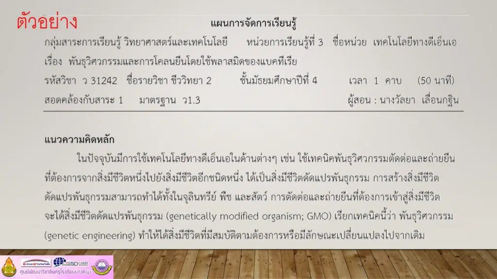 ตัวอย่างแผนการสอน PA 