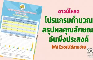 ดาวน์โหลดไฟล์ โปรแกรมคำนวณสรุปผลการประเมินคุณลักษณะอันพึงประสงค์ ไฟล์ Excel ใช้งานง่าย เครดิตโรงเรียนประโคนชัยวิทยา