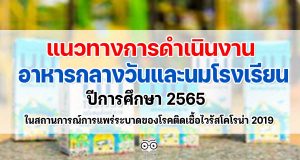แนวทางการดำเนินงาน อาหารกลางวันและนมโรงเรียน ปีการศึกษา 2565 ในสถานการณ์การแพร่ระบาดของโรคติดเชื้อไวรัสโคโรน่า 2019