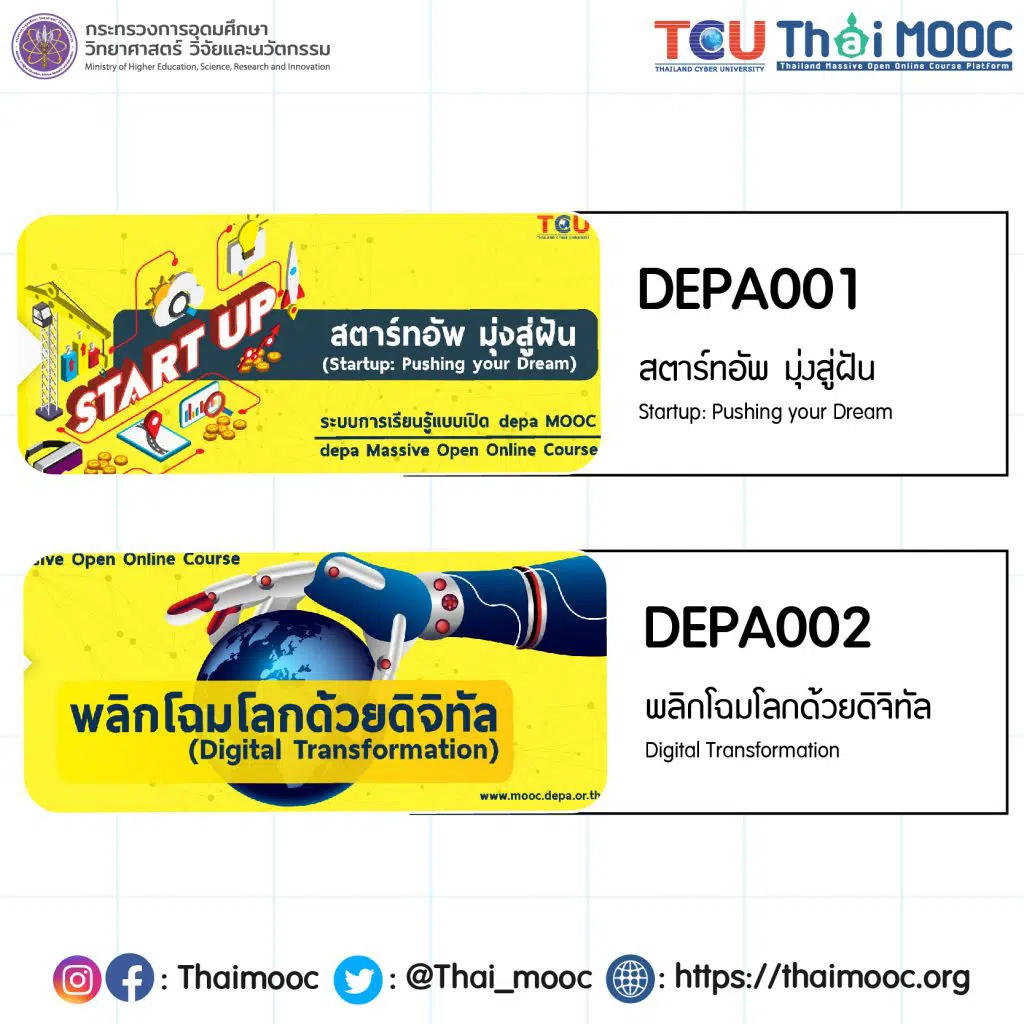 เรียนออนไลน์ฟรี หลักสูตร พลิกโฉมโลกด้วยดิจิทัล Digital Transformationรับเกียรติบัตรจาก Thai MOOC และ DEPA