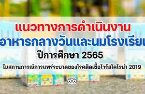 แนวทางการดำเนินงาน อาหารกลางวันและนมโรงเรียน ปีการศึกษา 2565 ในสถานการณ์การแพร่ระบาดของโรคติดเชื้อไวรัสโคโรน่า 2019