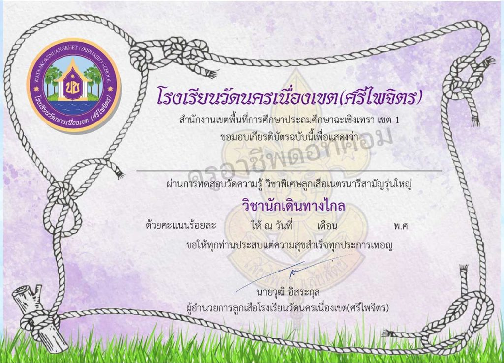 แบบทดสอบออนไลน์ วิชานักเดินทางไกล ผ่านเกณฑ์ รับเกียรติบัตรโดย โรงเรียนวัดนครเนื่องเขต(ศรีไพจิตร)