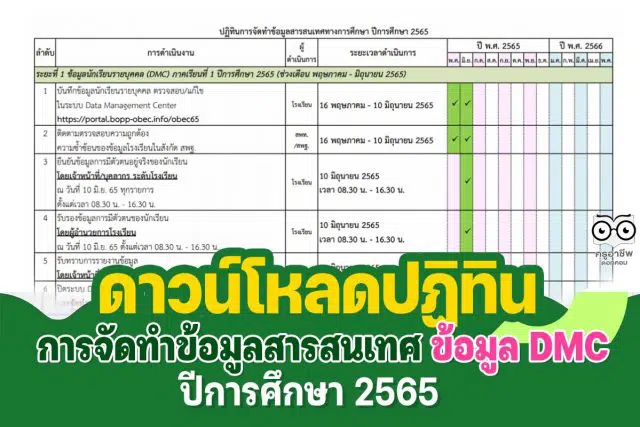 ปฏิทินการจัดทำข้อมูลสารสนเทศทางการศึกษา และข้อมูลนักเรียนรายบุคคล DMC ปีการศึกษา 2565