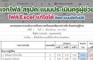 แจกไฟล์ สรุปคะแนนประเมินครูผู้ช่วย ไฟล์ Excel แก้ไขได้ คิดคะแนนอัตโนมัติ