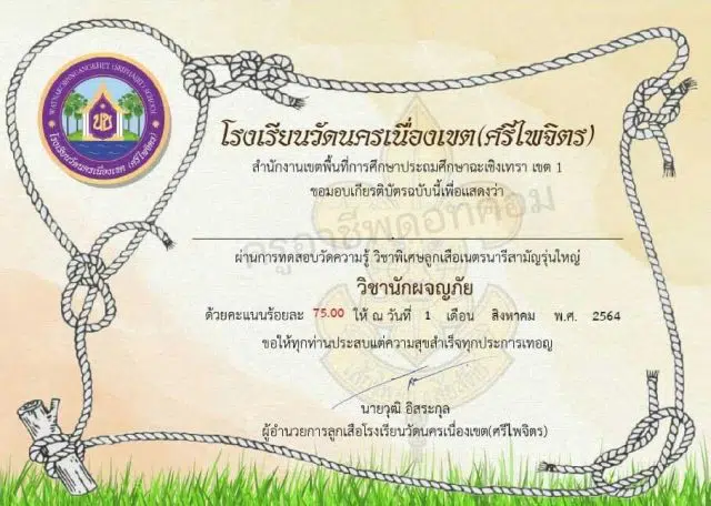 แบบทดสอบออนไลน์ วิชานักผจญภัย ผ่านเกณฑ์ รับเกียรติบัตรโดย โรงเรียนวัดนครเนื่องเขต(ศรีไพจิตร)