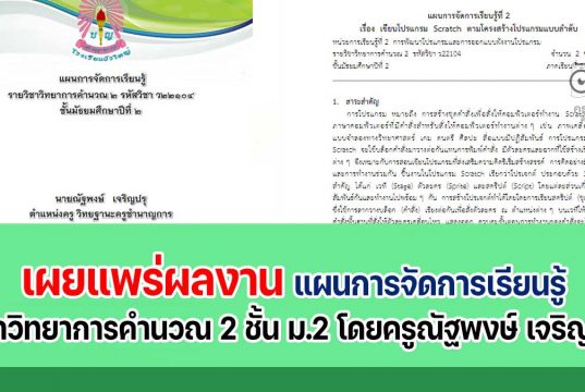 เผยแพร่ผลงาน แผนการจัดการเรียนรู้ รายวิชาวิทยาการคำนวณ 2 ชั้น ม.2 โดยครูณัฐพงษ์ เจริญปรุ ครูโรงเรียนบัวใหญ่