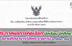 ศธ.ประกาศผลการคัดเลือกนักเรียน นักศึกษา และสถานศึกษา รางวัลพระราชทาน ปีการศึกษา 2564