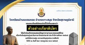 แบบทดสอบ เนื่องในวันภาษาไทยแห่งชาติ ประจำปี ๒๕๖๕ ผ่านเกณฑ์ ๖๐% ขึ้นไป รับเกียรติบัตรทางอีเมล โดยโรงเรียนบ้านแหลมหอย จังหวัดสุราษฎร์ธานี