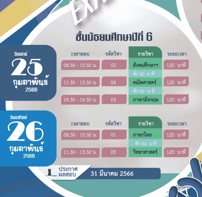เช็คที่นี่ ปฏิทินสอบ ตารางสอบโอเน็ต ปีการศึกษา 2565 O-Net 2565 4