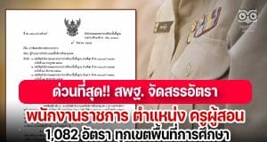 ด่วนที่สุด!! สพฐ. จัดสรรอัตราพนักงานราชการ ตำแหน่ง ครูผู้สอน 1,082 อัตรา ทุกเขตพื้นที่การศึกษา