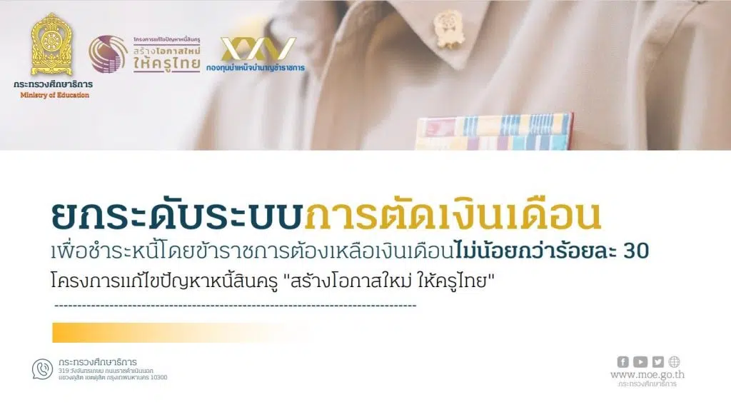 แนวทางการยกระดับการตัดเงินเดือนเพื่อชำระหนี้ ให้เหลือเงินเดือนไม่น้อยกว่า 30% ตาม โครงการแก้ไขปัญหาหนี้สินครู กระทรวงศึกษาธิการ