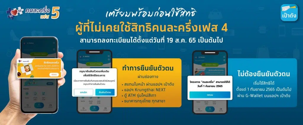 ลงทะเบียน คนละครึ่งเฟส 5 จำนวนโครงการไม่เกิน 26.5 ล้านคน เริ่มใช้สิทธิวันที่ 1 ก.ย. 65 