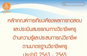 หลักเกณฑ์การเทียบเคียงผลการทดสอบและประเมินสมรรถนะทางวิชาชีพครู ด้านความรู้ และประสบการณ์วิชาชีพ ตามมาตรฐานวิชาชีพครู ประจำปี พ.ศ. ๒๕๖๓ - ๒๕๖๕