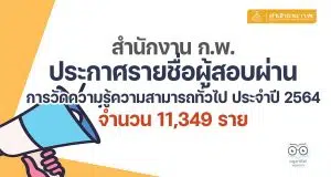 นายณฐวัฒน์ จิรโชติพัฒนสินสำนักงาน ก.พ. ประกาศรายชื่อผู้สอบผ่านการวัดความรู้ความสามารถทั่วไป ประจำปี 2564 จำนวน 11,349 ราย