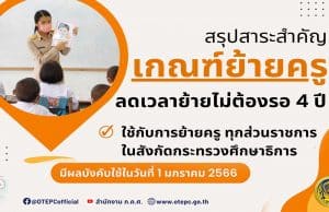 สรุปสาระสำคัญเกณฑ์ย้ายครู ลดเวลาย้ายไม่ต้องรอ 4 ปี การย้ายครูสังกัด ศธ. มีผลบังคับใช้ 1 มกราคม 2566
