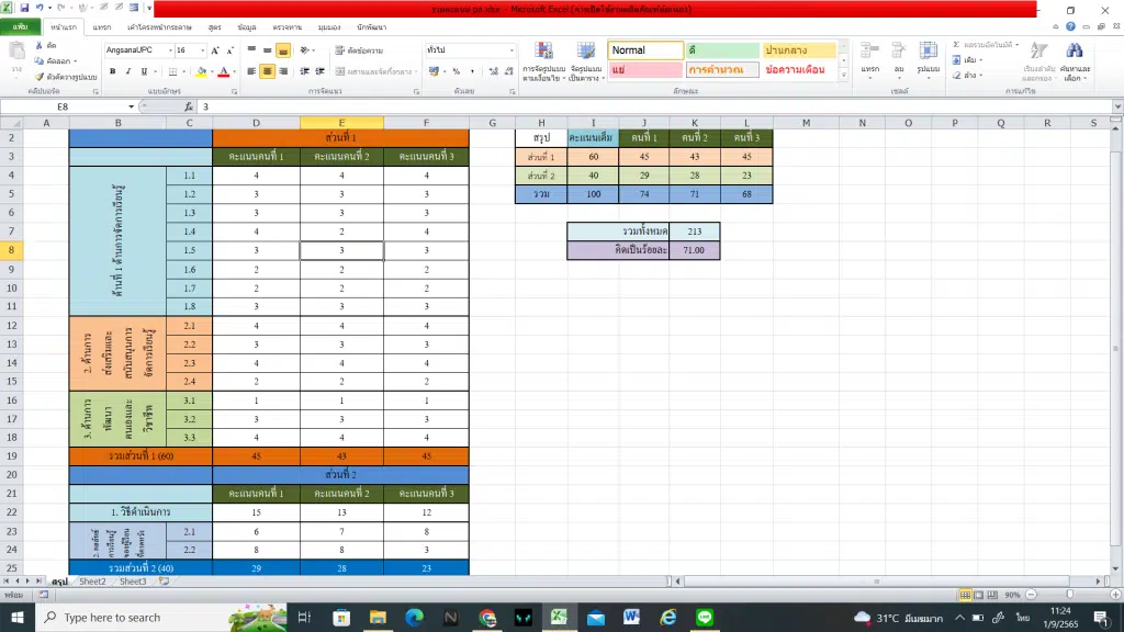 ดาวน์โหลดไฟล์ แบบสรุปผลการประเมิน PA ไฟล์ Excel คำนวณอัตโนมัติ โดยเพจพัสดุง่ายๆ by “ครูคณิต”