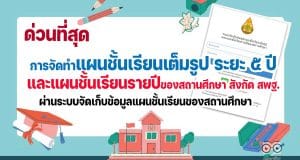 ด่วนที่สุด!! การจัดทำแผนชั้นเรียนเต็มรูป ระยะ ๕ ปี (ปีการศึกษา ๒๕๖๕ - ๒๕๖๙) และแผนชั้นเรียนรายปีของสถานศึกษา สังกัด สพฐ. ผ่านระบบจัดเก็บข้อมูลแผนชั้นเรียนเต็มรูปและแผนชั้นเรียนรายปีของสถานศึกษา