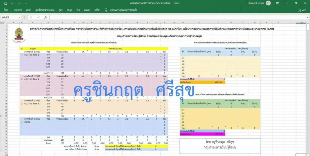 ดาวน์โหลด โปรแกรมวิเคราะห์ผลสัมฤทธิ์ทางการเรียน การอ่าน คิดวิเคราะห์และเขียน คุณลักษณะอันพึงประสงค์ ของนักเรียน ไฟล์ Excel *.xls แก้ไขได้ พร้อมรายงาน