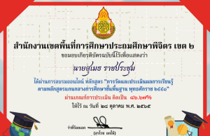 แบบทดสอบออนไลน์ เรื่อง การวัดและประเมินผลการเรียนรู้ ตามหลักสูตรแกนกลางการศึกษาขั้นพื้นฐาน พุทธศักราช 2551 ผ่านเกณฑ์ 80% ดาวน์โหลดได้เกียรติบัตรทันที โดย สพป.พิจิตร เขต 2