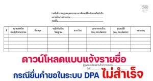 ดาวน์โหลด แบบแจ้งรายชื่อกรณียื่นคำขอในระบบ DPA ไม่สำเร็จ ในวันที่ 1 ตุลาคม โดย สำนักงาน ก.ค.ศ.