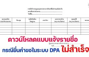 ดาวน์โหลด แบบแจ้งรายชื่อกรณียื่นคำขอในระบบ DPA ไม่สำเร็จ ในวันที่ 1 ตุลาคม โดย สำนักงาน ก.ค.ศ.