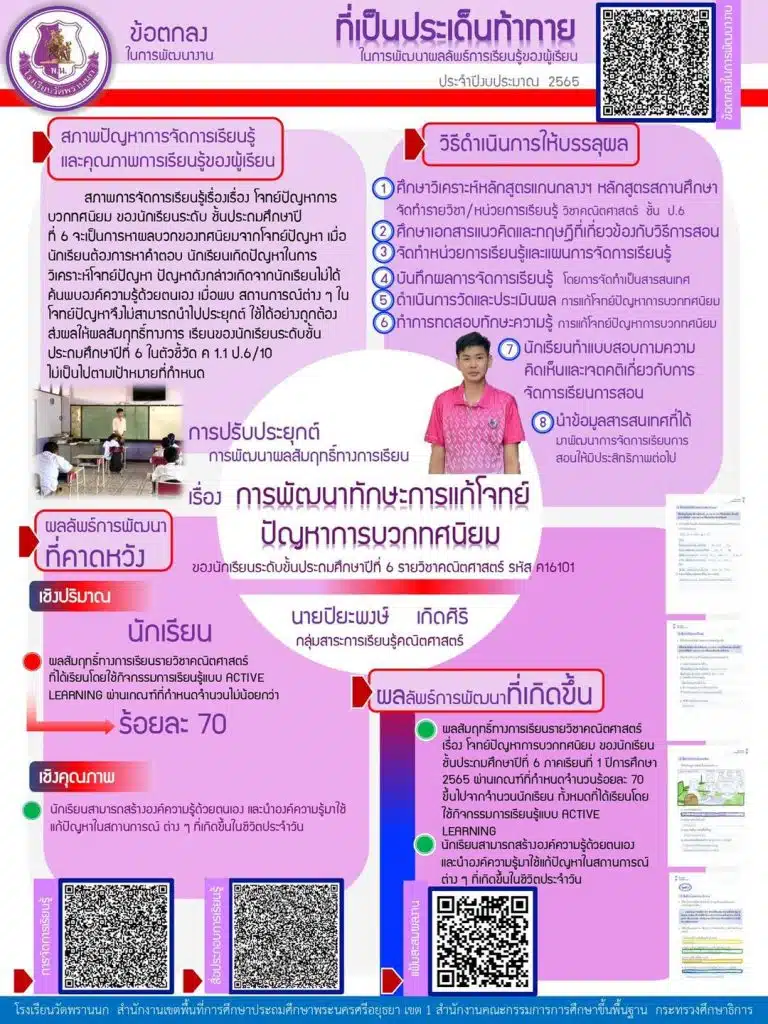 เผยแพร่ ตัวอย่าง แผนการสอนที่เป็นประเด็นท้าทาย ว.PA ยังไม่มีวิทยฐานะ ซึ่งผ่านการตรวจประเมินจากคณะกรรมการแล้ว โดยคุณครูปิยะพงษ์ เกิดศิริ