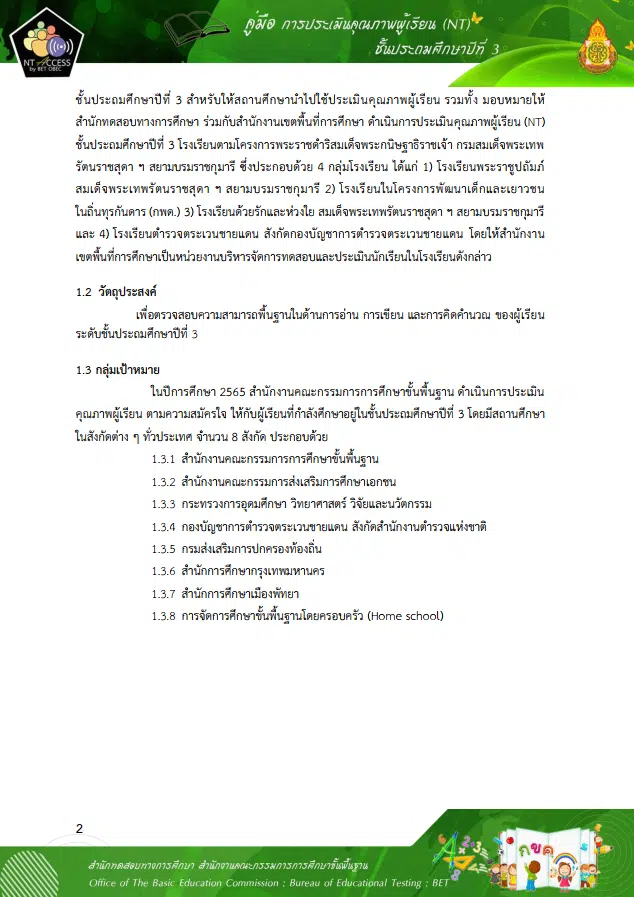 ดาวน์โหลด คู่มือการประเมินคุณภาพผู้เรียน (NT) ชั้น ป.3 ปีการศึกษา 2565