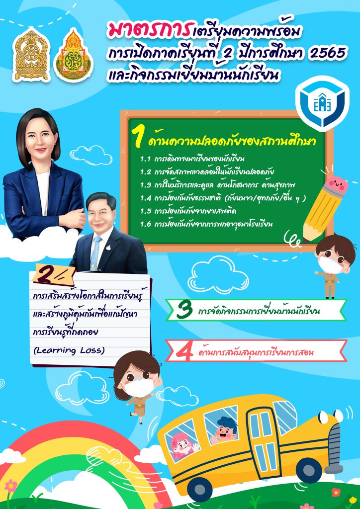 แนวทางการเตรียมความพร้อมการเปิดภาคเรียนด้านความปลอดภัย ปีการศึกษา 2565 สังกัด สพฐ. มาตรการเตรียมความพร้อมการเปิดภาคเรียนที่ 2 ปีการศึกษา 2565 และการเยี่ยมบ้านนักเรียน