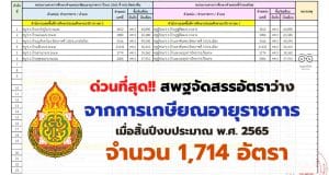 ด่วนที่สุด!! สพฐ.กำหนดตำแหน่งและอัตราเงินเดือนข้าราชการครูที่ว่างจากผลการเกษียณอายุราชการ เมื่อสิ้นปีงบประมาณ พ.ศ. 2565 ตัดโอนตำแหน่งเกษียณ ปี2565 จำนวน 1,714 อัตรา