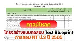 โครงสร้างแบบทดสอบการสอบประเมินคุณภาพการศึกษาขั้นพื้นฐาน ( NT: National Test) Test Blueprint NT ป.3 2565 ชั้นประถมศึกษาปีที่ 3 ปีการศึกษา 2565