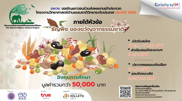 อพวช.ประกวด โครงงานวิทยาศาสตร์ด้านธรรมชาติวิทยา ระดับประเทศ 2566 ชิงทุนการศึกษารวมกว่า 50,000 บาท