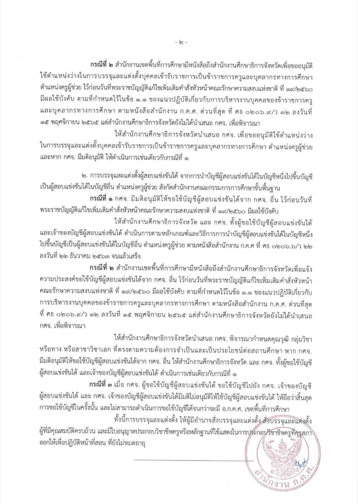 แนวปฏิบัติเกี่ยวกับการบรรจุและแต่งตั้งบุคคลเข้ารับราชการเป็นข้าราชการครูและบุคลากรทางการศึกษา ตำแหน่งครูผู้ช่วย ในช่วงเปลี่ยนผ่าน อ.ก.ค.ศ. เขตพื้นที่ ก.ค.ศ. ว1/2566