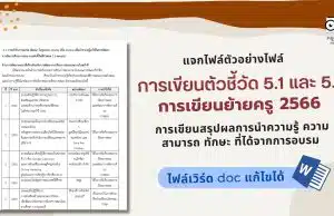 แจกไฟล์ ตัวอย่างไฟล์ ตัวชี้วัดที่ 5 การเขียนสรุปผลการนำความรู้ ความสามารถ ทักษะ ที่ได้จากการอบรม การเขียนย้ายครู 2566 ไฟล์เวิร์ด Doc เครดิตไฟล์ Kokojakkie Jakkiekoko