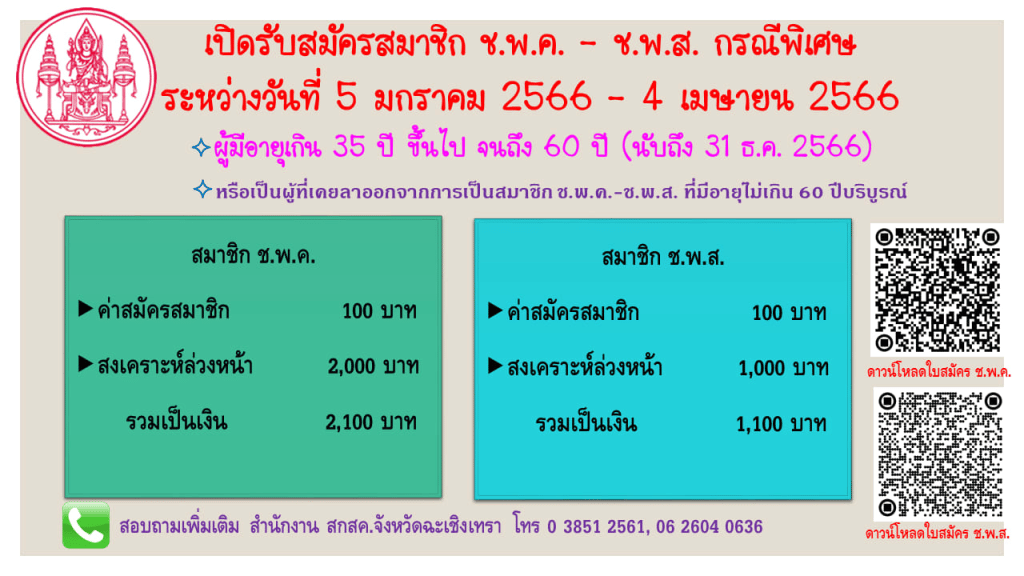 สกสค. เปิดรับสมัครสมาชิก ช.พ.ค. - ช.พ.ส. เป็นกรณีพิเศษ รับสมัคร 5 มกราคม - 4 เมษายน 2566