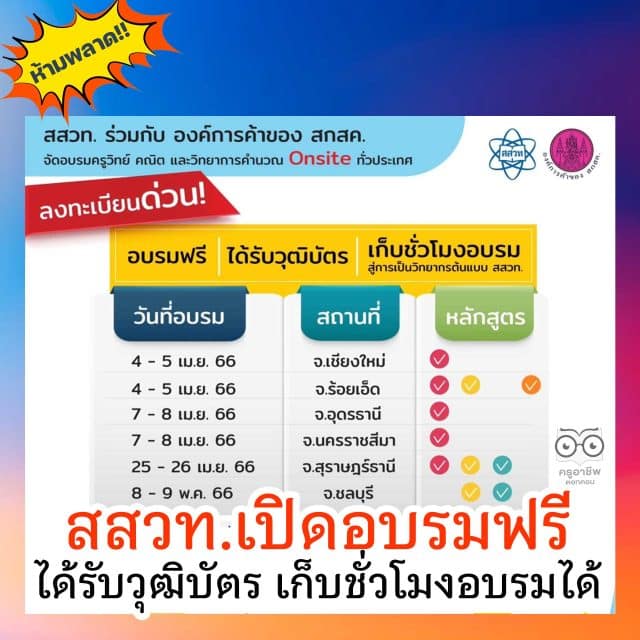 สสวท. ร่วมกับองค์การค้าของ สกสค. จัดอบรมครูวิทย์-คณิต-วิทยาการคำนวณ อบรมฟรี ได้รับวุฒิบัตร เก็บชั่วโมงอบรมได้