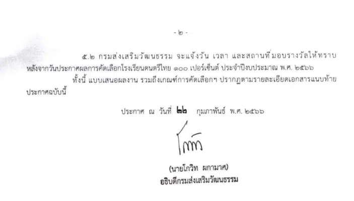 การคัดเลือกโรงเรียนดนตรีไทย ๑๐๐ เปอร์เซ็นต์ ประจำปีงบประมาณ พ.ศ. ๒๕๖๖