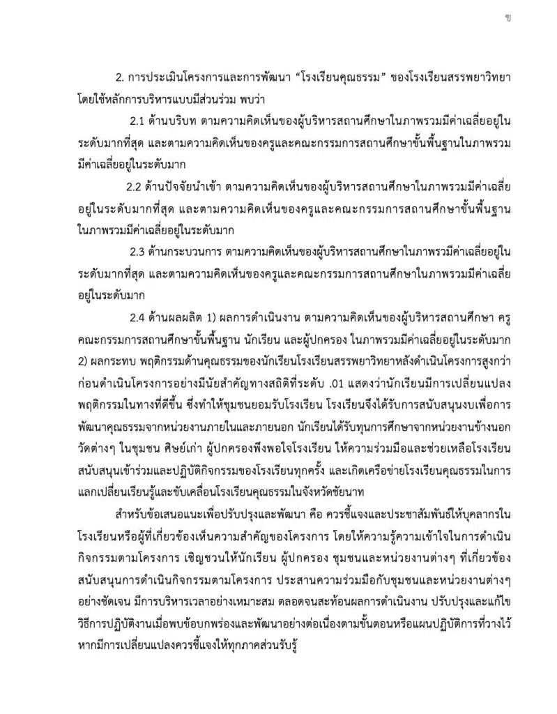 เผยแพร่ผลงาน การประเมินโครงการและการพัฒนา "โรงเรียนคุณธรรม" ของโรงเรียนสรรพยาวิทยา โดยใช้หลักการบริหารแบบมีส่วนร่วม โดยนางสาวเครือวัลล์ เที่ยงพลับ โรงเรียนสรรพยาวิทยา