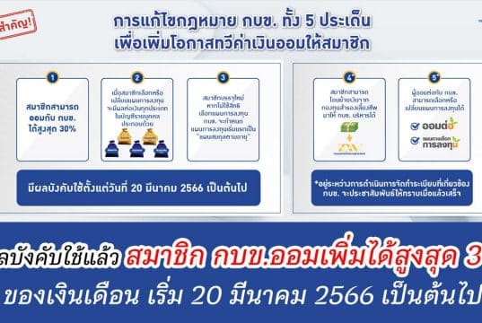 มีผลบังคับใช้แล้ว สมาชิก กบข.ออมเพิ่มได้สูงสุด 30% ของเงินเดือน เริ่ม 20 มีนาคม 2566 เป็นต้นไป