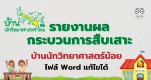 ตัวอย่าง รายงานผลกระบวนการสืบเสาะ โครงการบ้านนักวิทยาศาสตร์น้อย ระดับประถม รายงานบ้านนักวิทยาศาสตร์น้อย ปีการศึกษา 2565 ไฟล์ Word แก้ไขได้