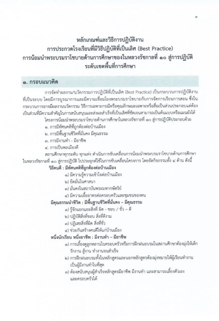 การประกวดโรงเรียนที่มีแนวปฏิบัติที่เป็นเลิศ (Best Practice) การน้อมนำพระบรมราโชบายด้านการศึกษาของในหลวงรัชกาลที่ 10